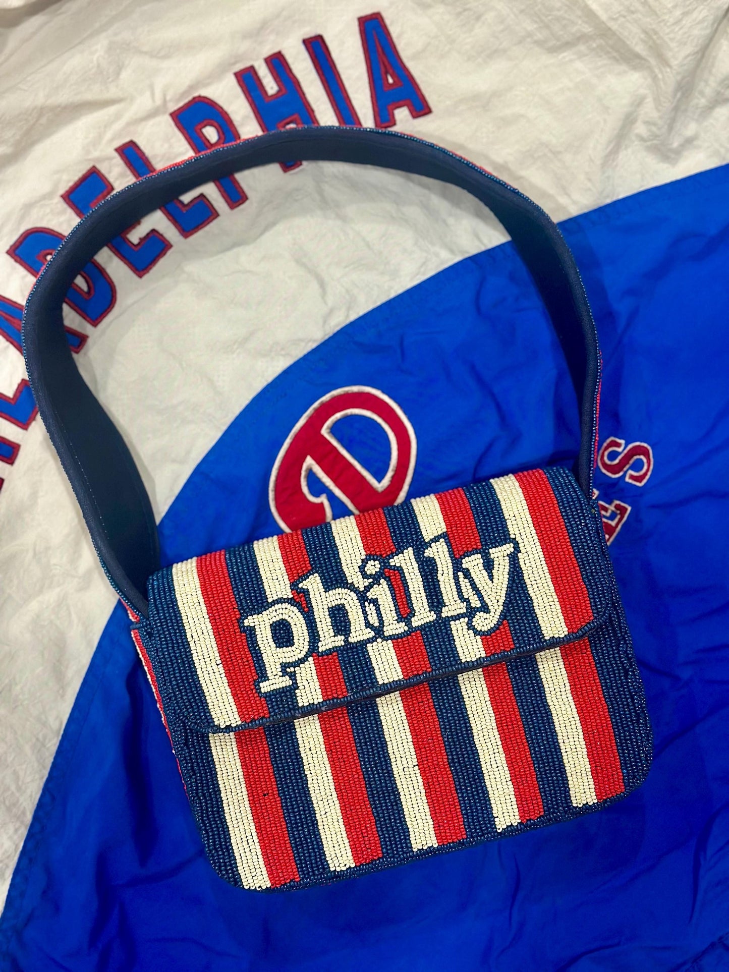 philly Striped Beaded Shoulder Bag