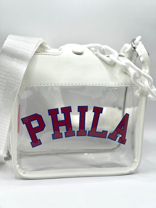 PHILA White Clear Crossbody Bag | Red & Blue