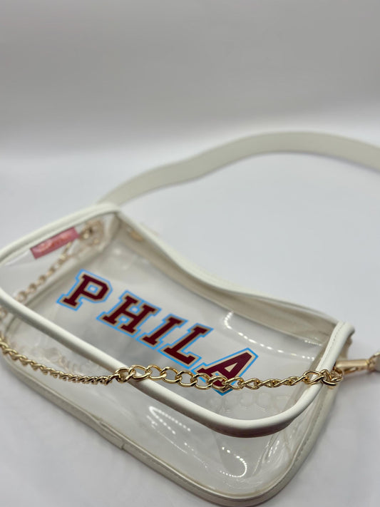 PHILA White Convertable Crossbody Purse | Red & Powder Blue