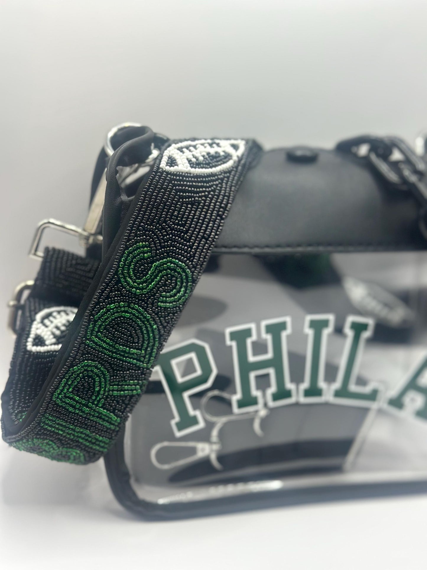PHILA Clear Crossbody Bag | Stadium Approved with Black BIRDS Strap