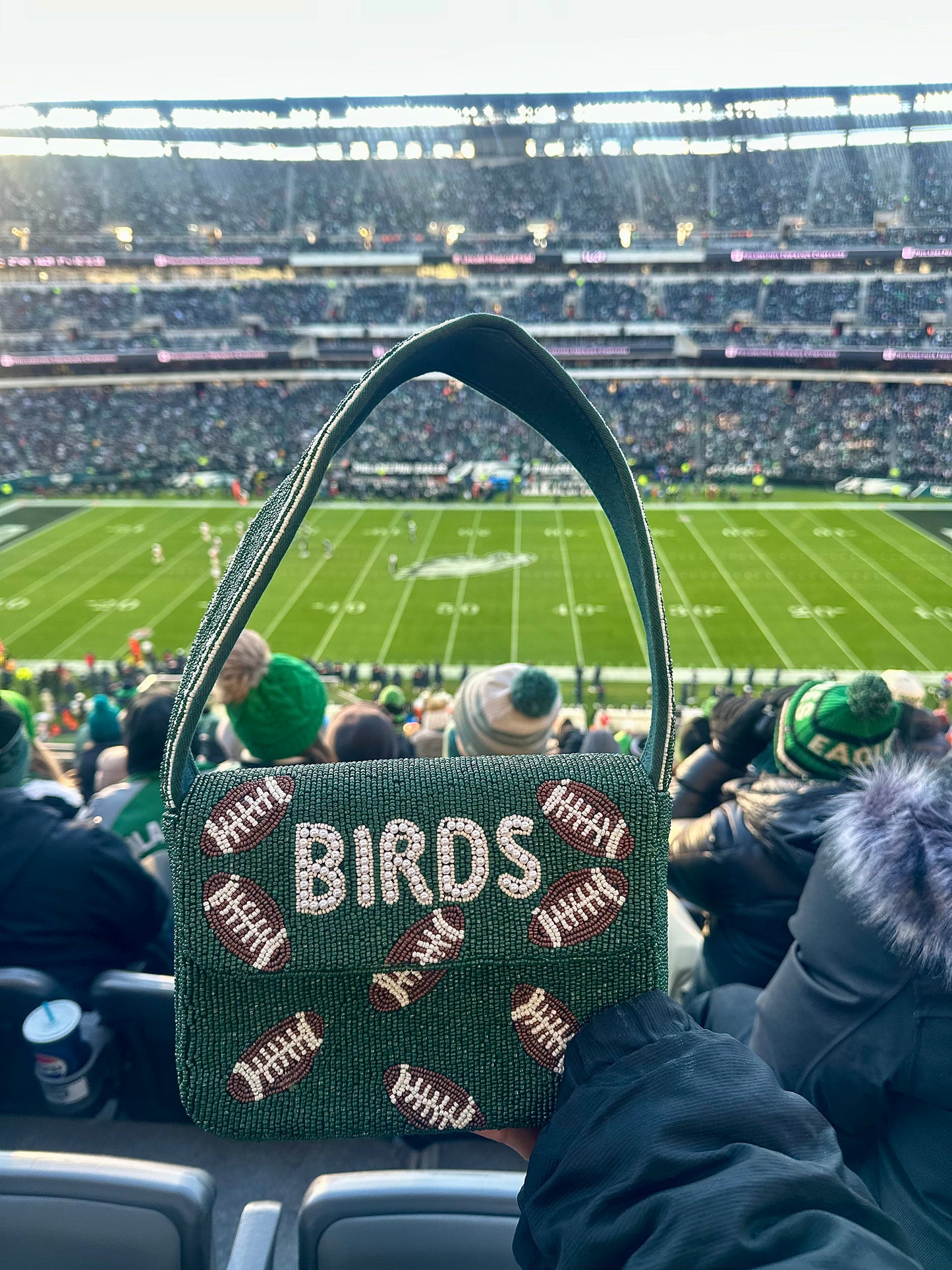 BIRDS Football Beaded Shoulder Bag