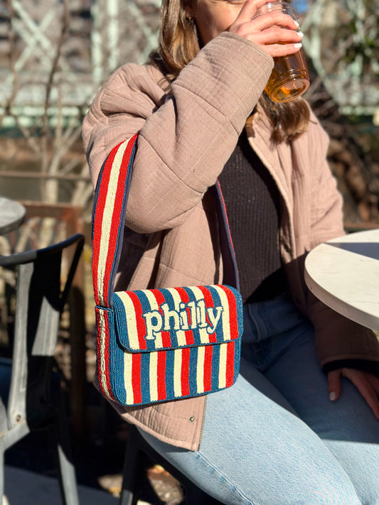 philly Striped Beaded Shoulder Bag