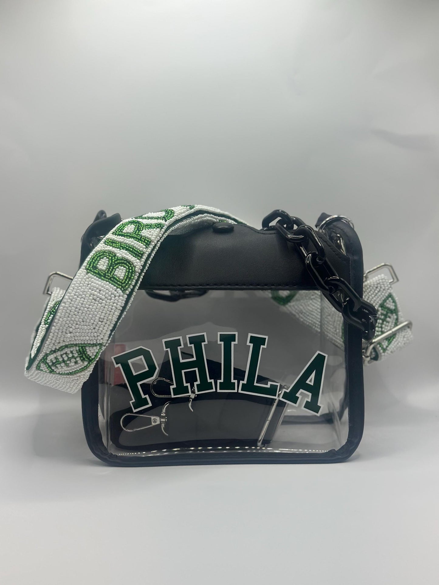 PHILA Clear Crossbody Bag with White BIRDS Strap
