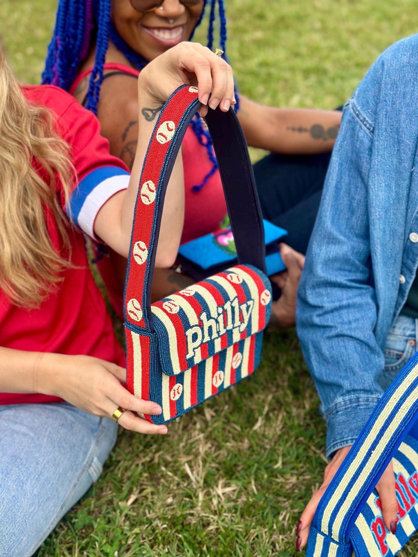 philly Baseball Striped Beaded Shoulder Bag