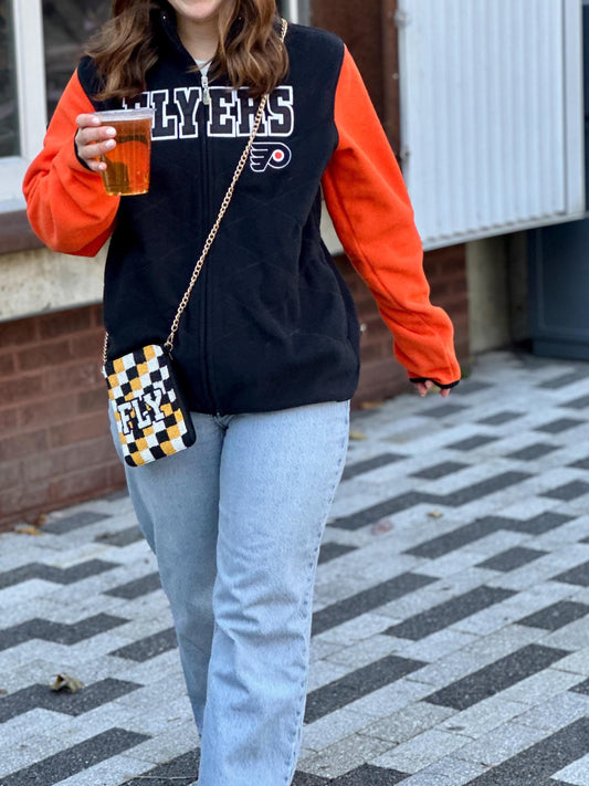 FLY Checkered Beaded Cell Phone Crossbody
