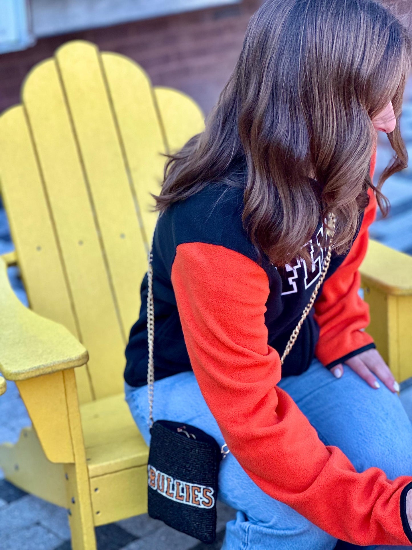 Philadelphia Hockey Orange, White and Black "BULLIES” Beaded Cell Phone Crossbody – Handmade Crossbody Bag | Stadium Approved