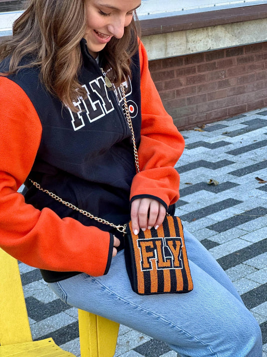 FLY Striped Beaded Cell Phone Crossbody