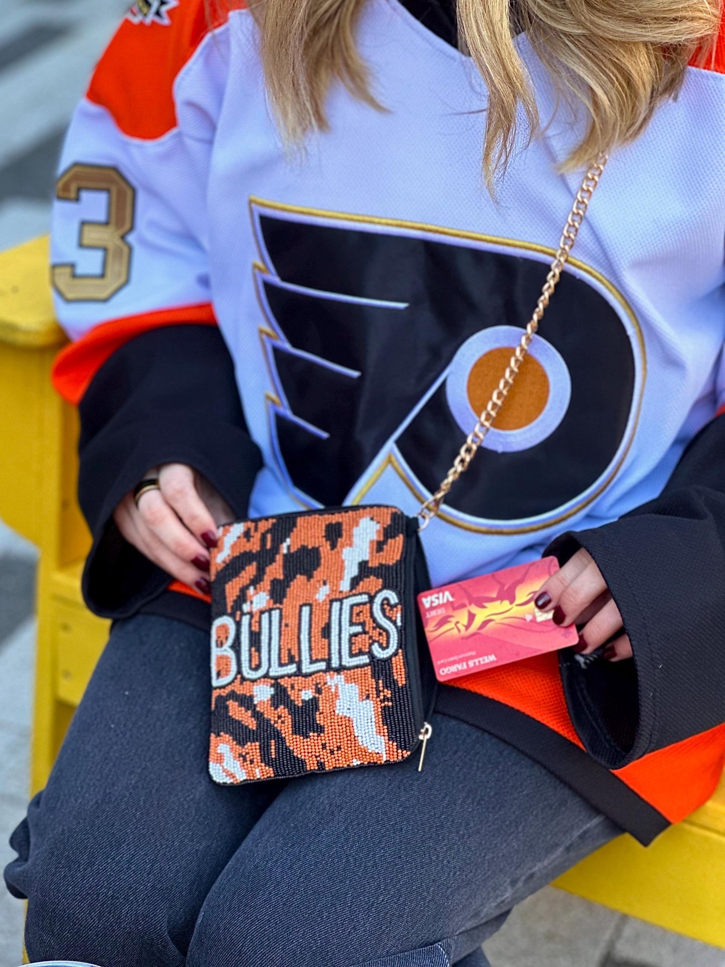 Philadelphia Hockey "BULLIES" Beaded Cell Phone Crossbody, Stadium Approved