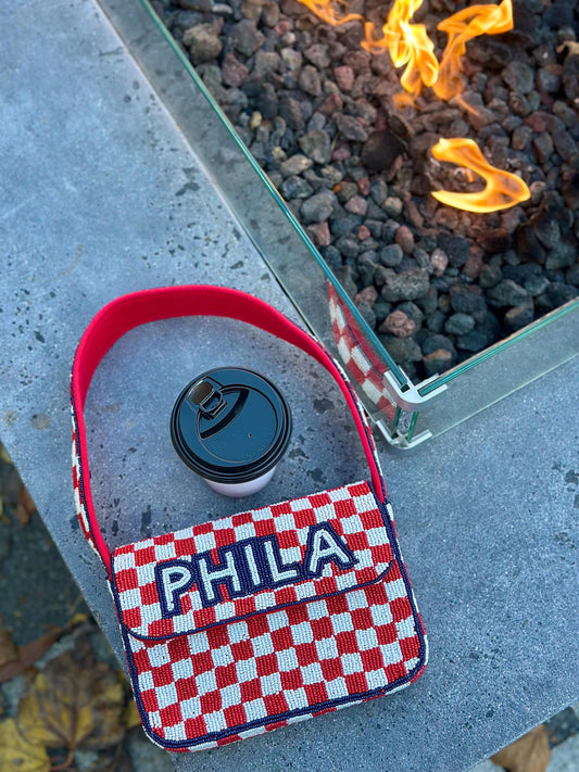 Philadelphia Red, White & Blue “PHILA" Beaded Shoulder Bag – Handmade Shoulder Bag | Game Day Fashion | NOT Stadium Approved