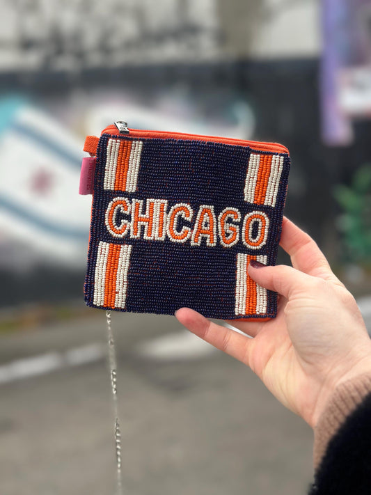 Chicago Football Beaded Coin Purse | Game Day Stadium Pouch