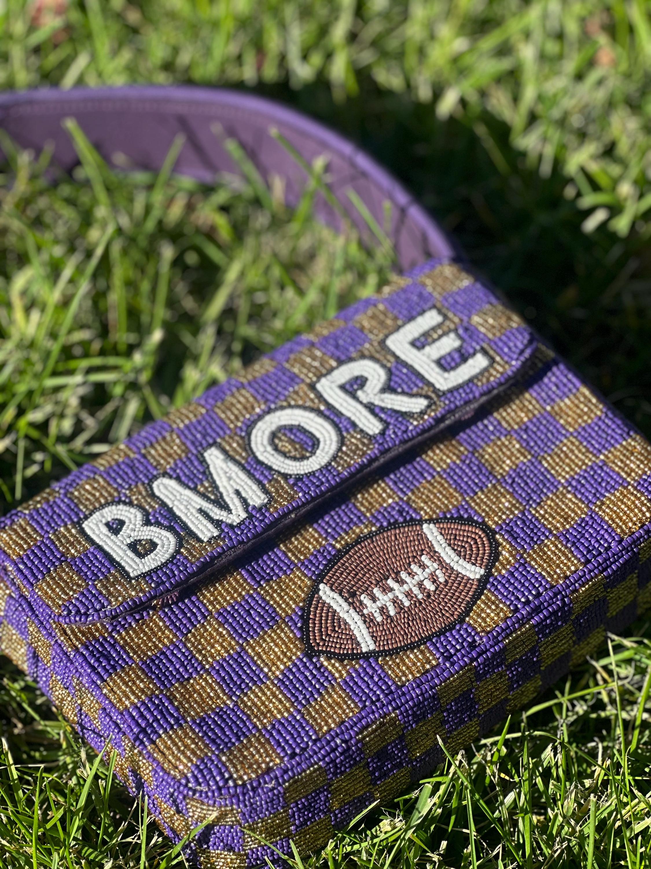 *PRE-ORDER* Baltimore Football | Purple & Gold 'Baltimore' Beaded Bag- Variation 2 of 3