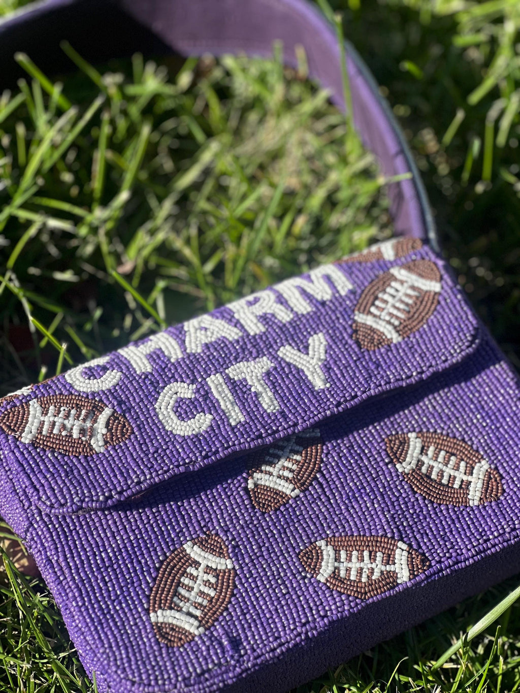*PRE-ORDER* Baltimore Football | Purple & White 'Charm City' Beaded Bag- Variation 3 of 3