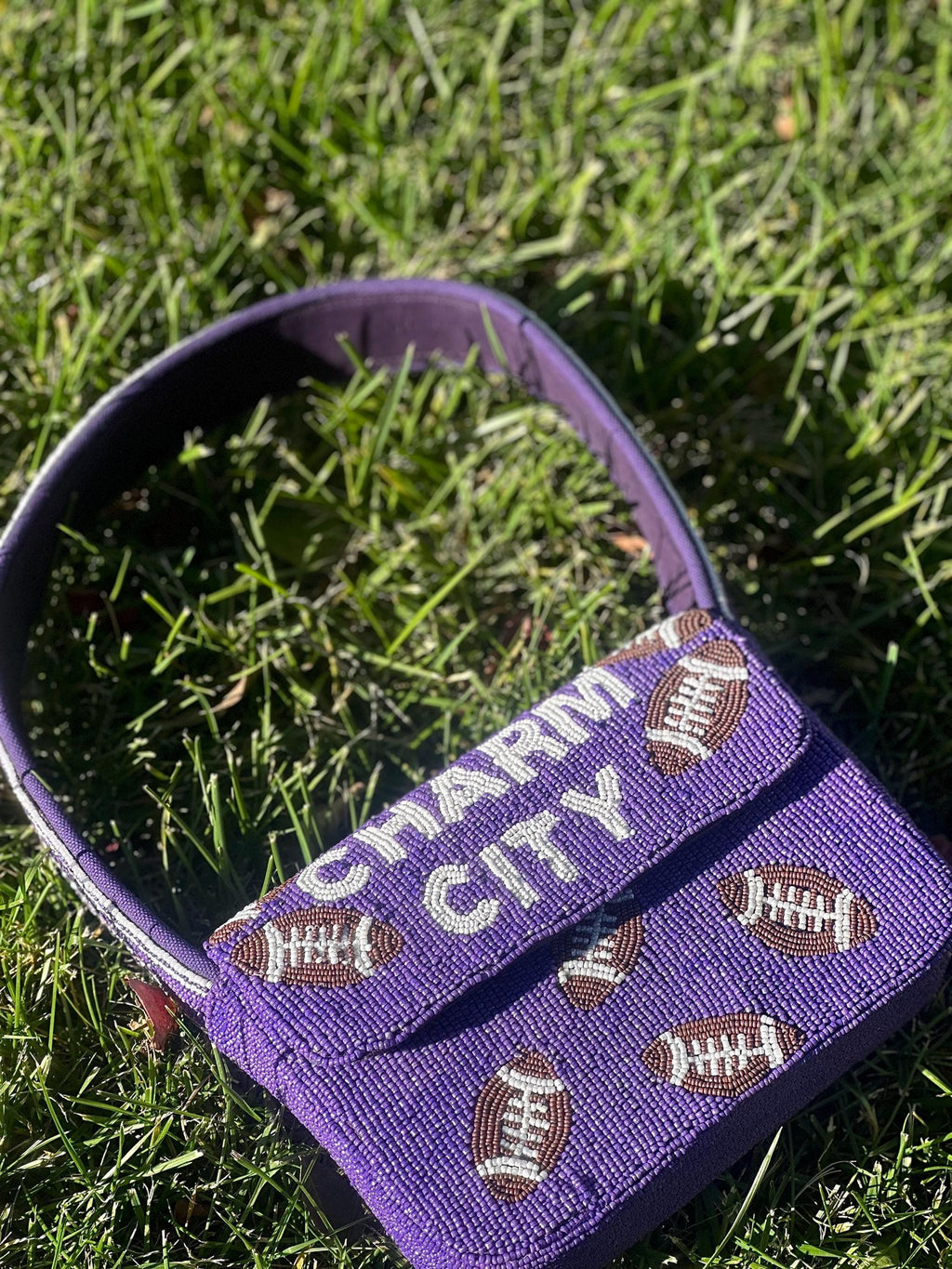 *PRE-ORDER* Baltimore Football | Purple & White 'Charm City' Beaded Bag- Variation 3 of 3