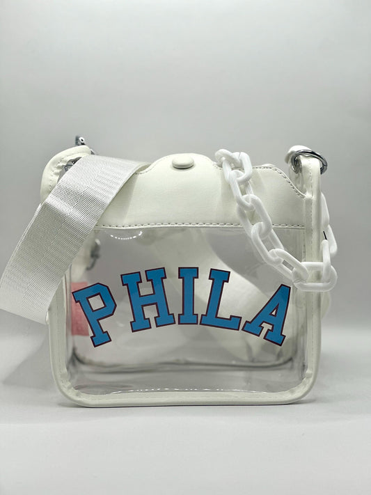 PHILA White Clear Crossbody Bag | Powder Blue & Red
