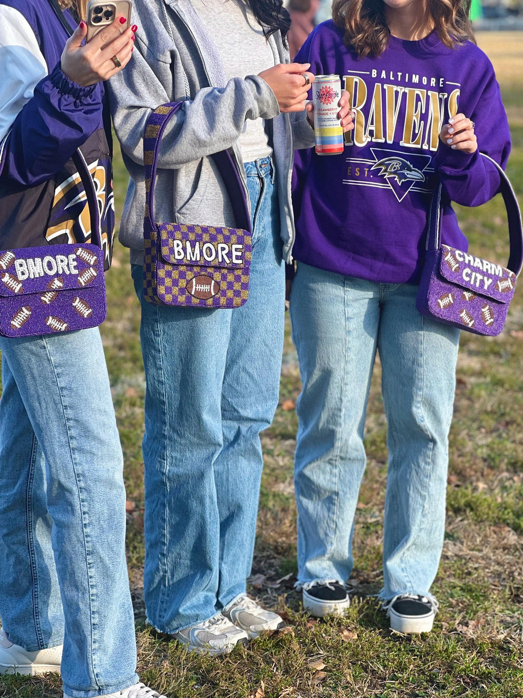 *PRE-ORDER* Baltimore Football | Purple & White 'Charm City' Beaded Bag- Variation 3 of 3