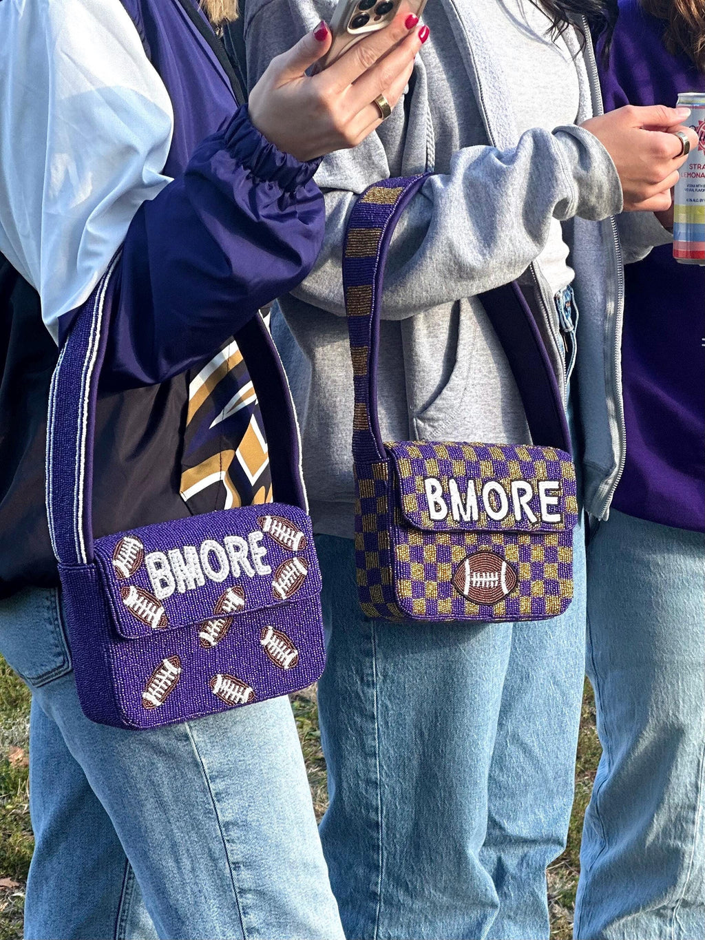 *PRE-ORDER* Baltimore Football | Purple & White 'BMORE' Beaded Bag- Variation 1 of 3