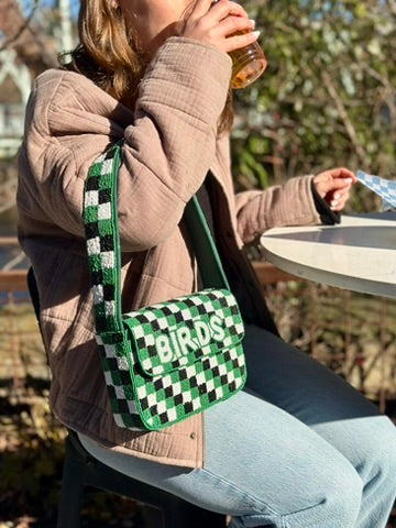 BIRDS Football Checkered Beaded Shoulder Bag