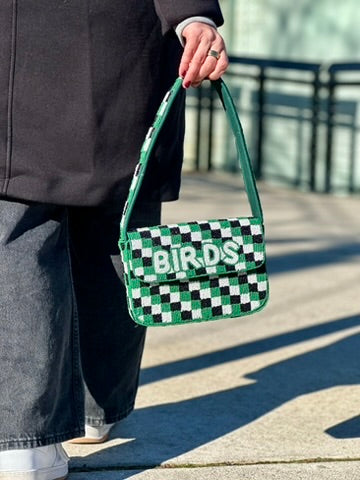 BIRDS Football Checkered Beaded Shoulder Bag
