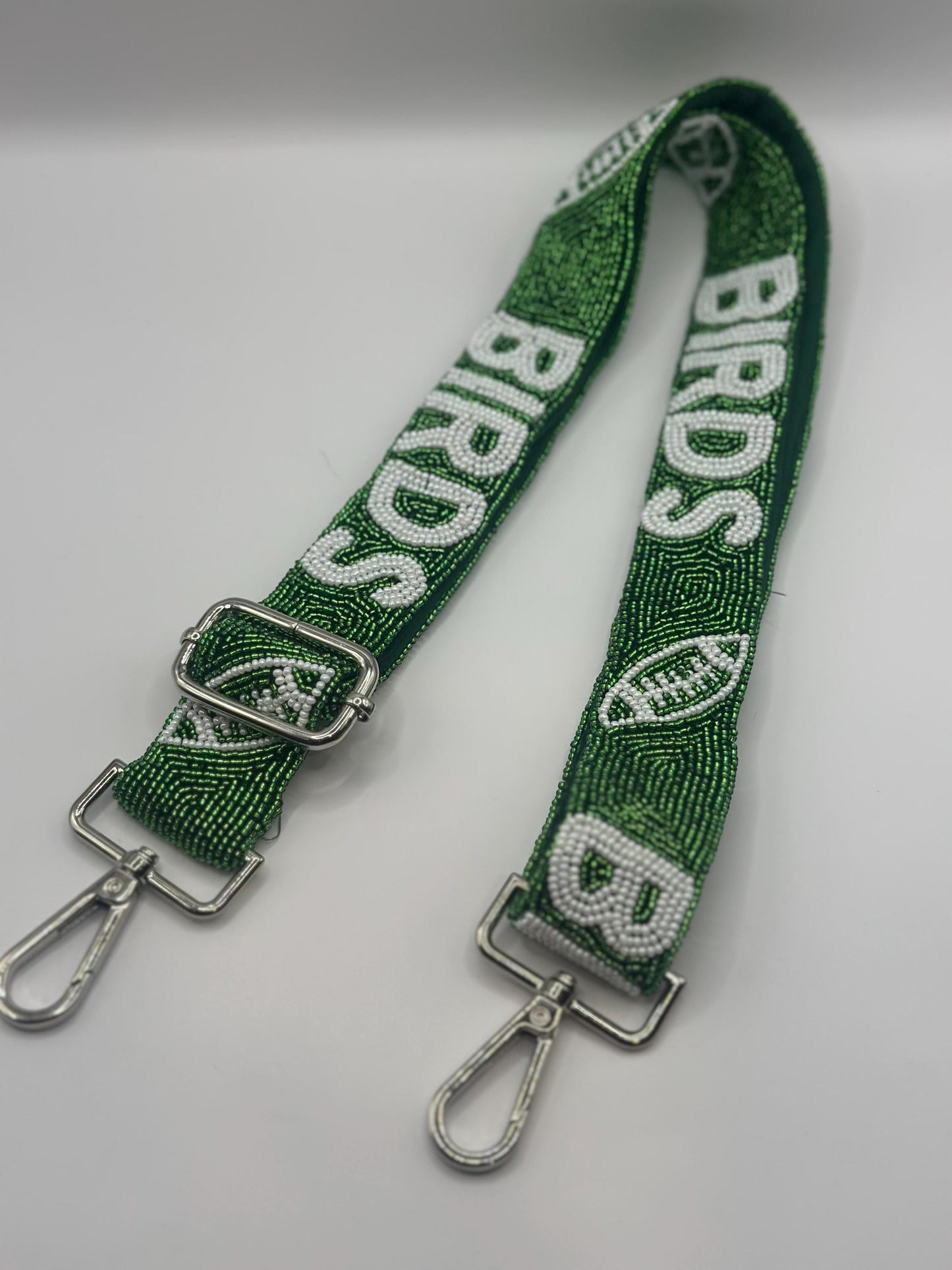 Green & White Eagles Beaded Strap