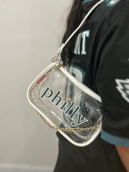 philly White Convertable Crossbody Purse | Green & White