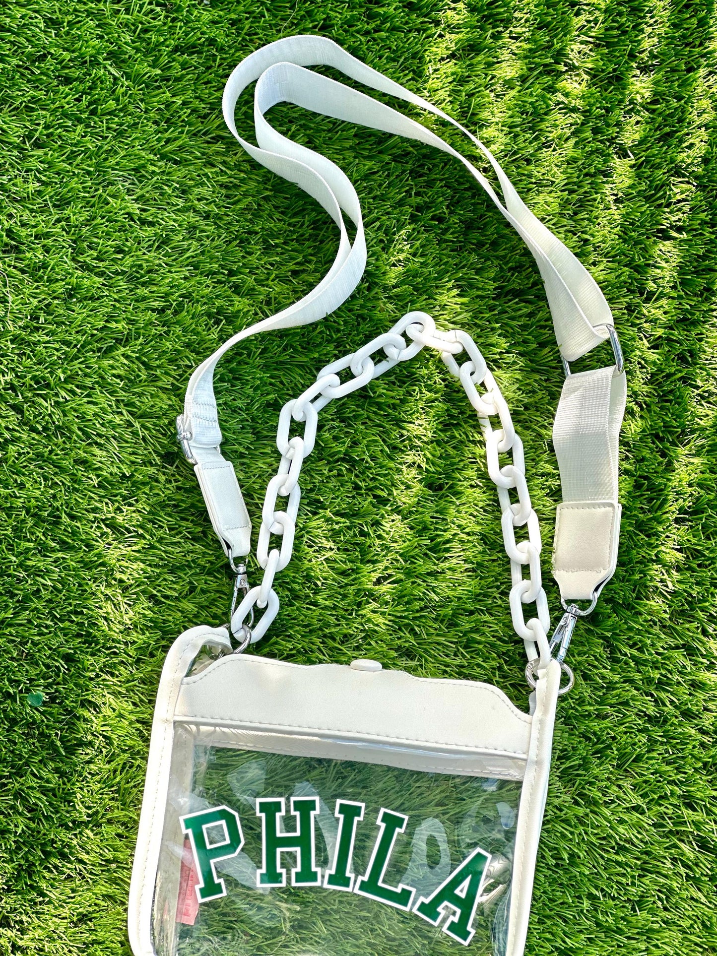 White / Green Varsity Eagles Bag