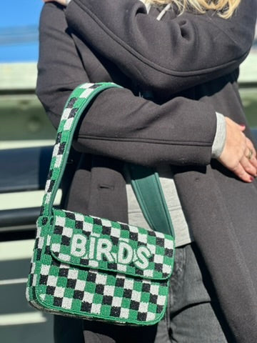 BIRDS Football Checkered Beaded Shoulder Bag