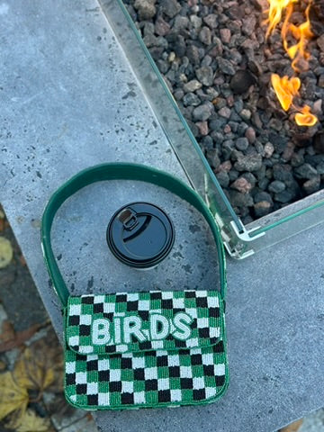 BIRDS Football Checkered Beaded Shoulder Bag