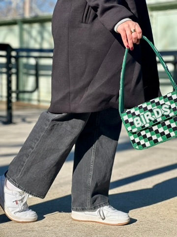 BIRDS Football Checkered Beaded Shoulder Bag