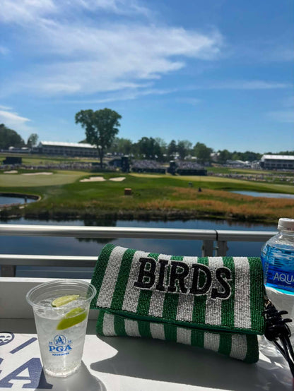BIRDS Oversized Beaded Clutch | Green, White & Black