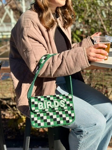 BIRDS Football Checkered Beaded Shoulder Bag