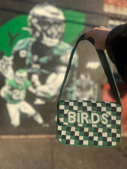 BIRDS Football Checkered Beaded Shoulder Bag
