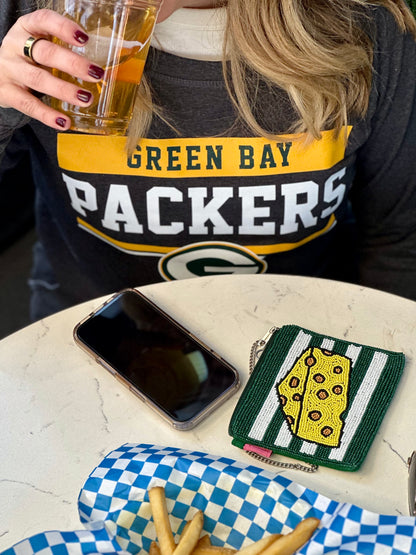 Green Bay Cheese Beaded Coin Purse