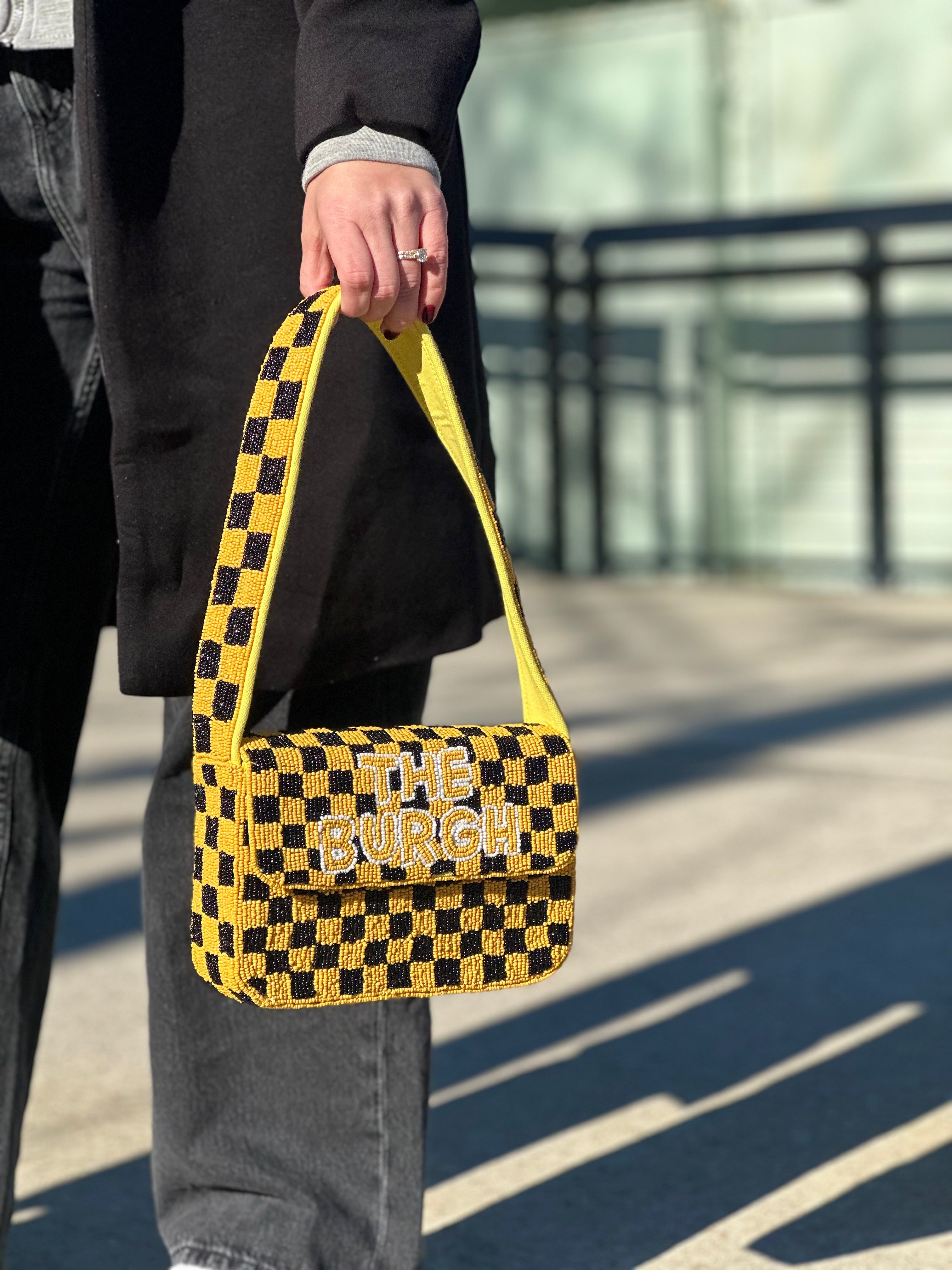 *PRE-ORDER* Pittsburgh | Yellow & Black Checkered 'THE BURGH' Beaded Bag