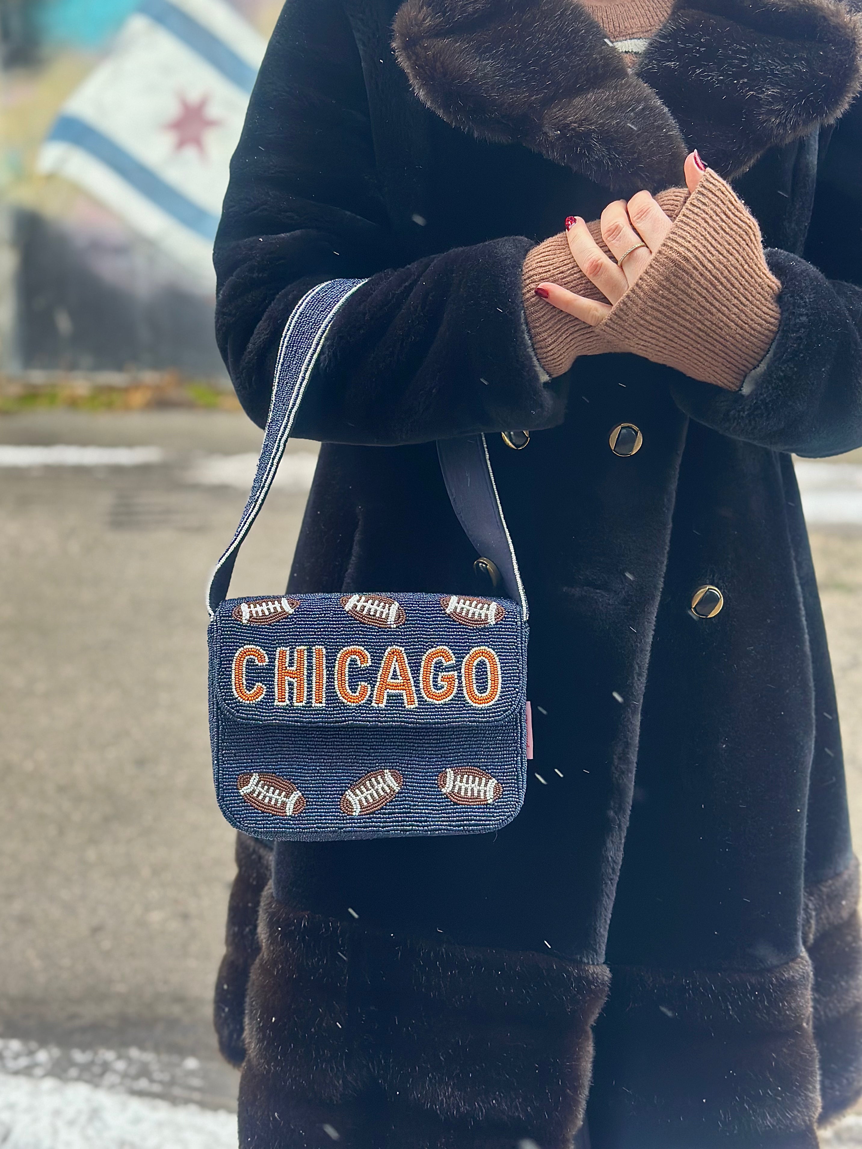 *PRE-ORDER* Chicago Football | Blue & Orange 'CHICAGO' Beaded Bag- Variation 2 of 2