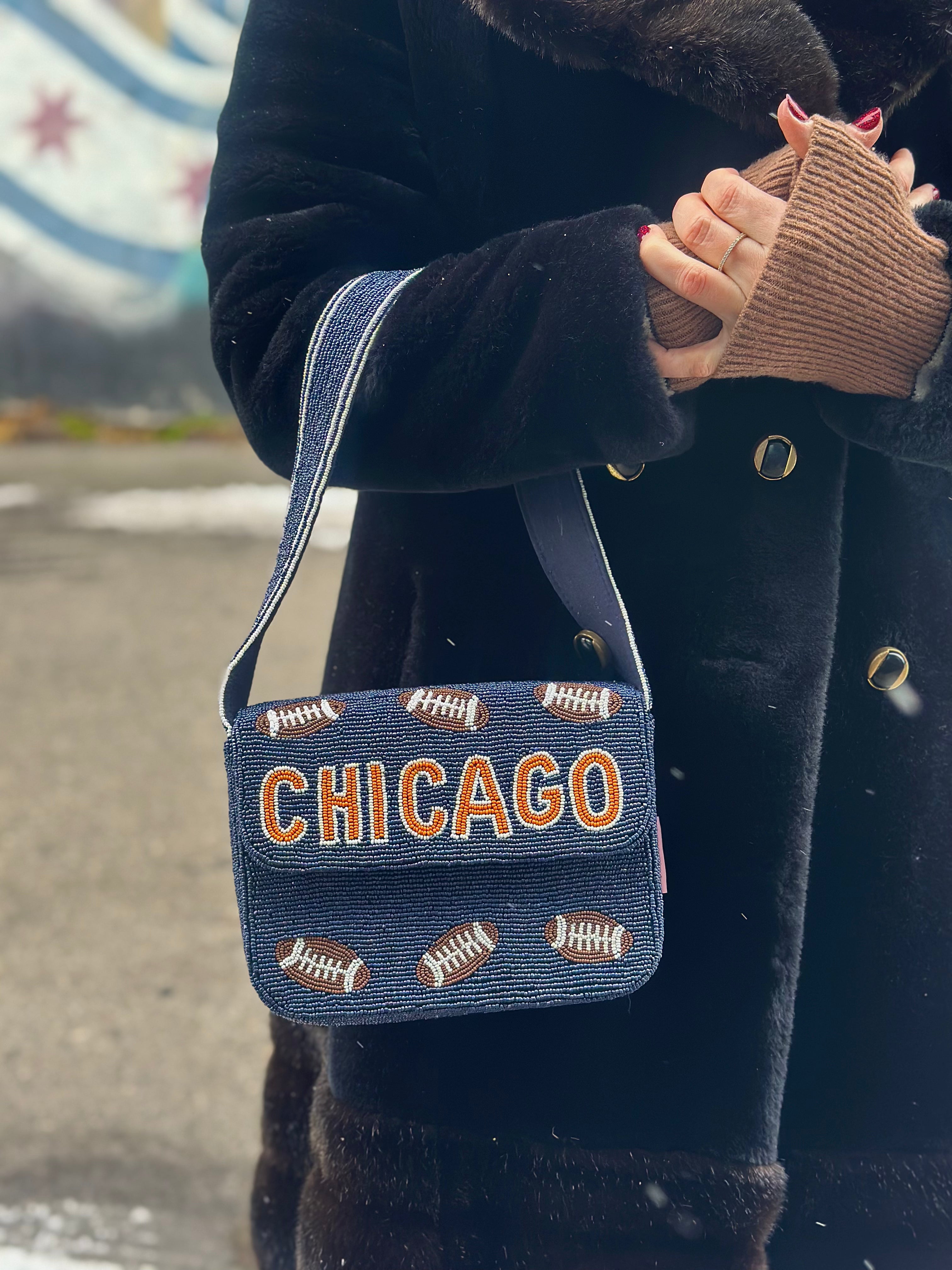 *PRE-ORDER* Chicago Football | Blue & Orange 'CHICAGO' Beaded Bag- Variation 2 of 2