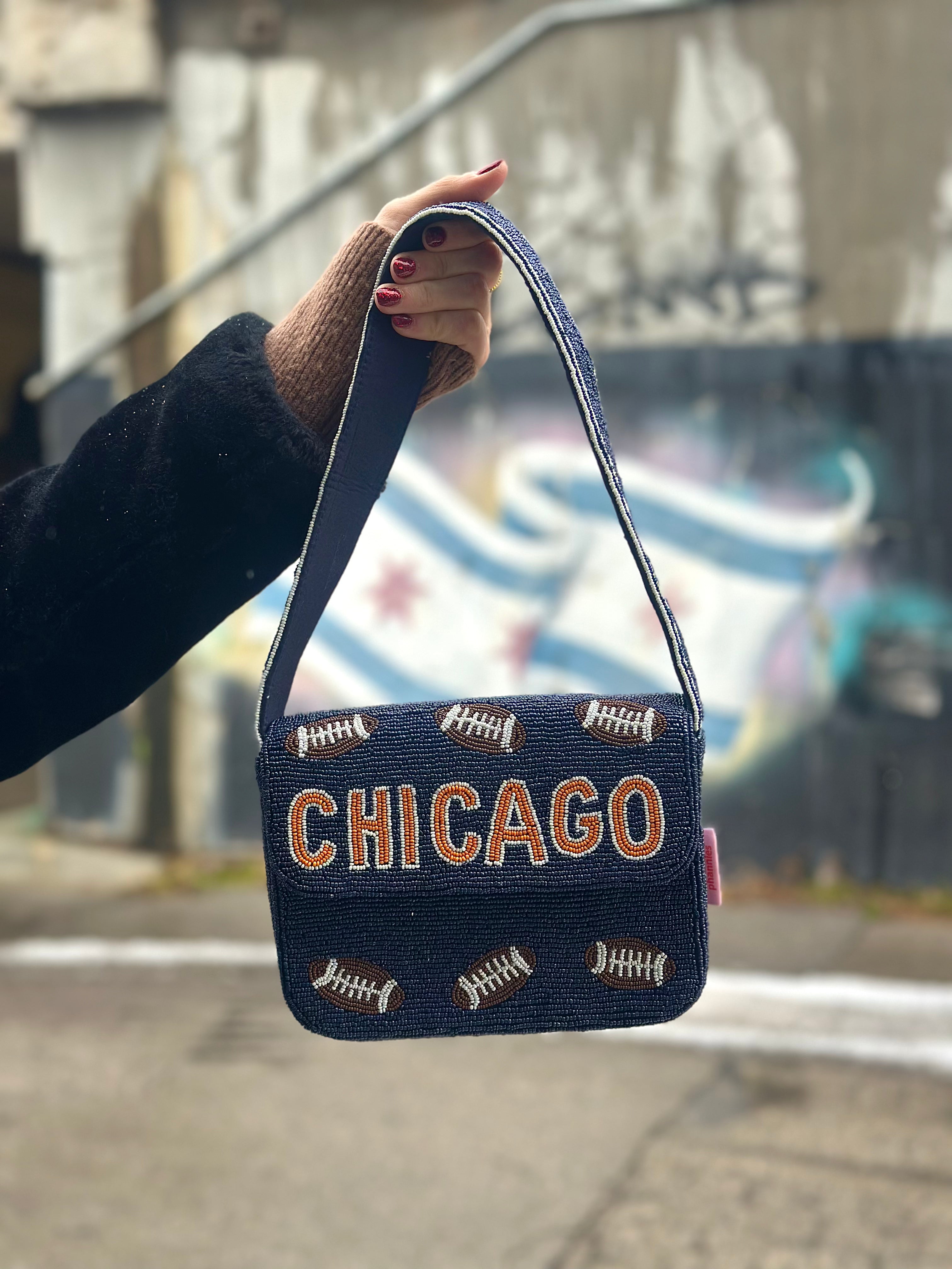 *PRE-ORDER* Chicago Football | Blue & Orange 'CHICAGO' Beaded Bag- Variation 2 of 2