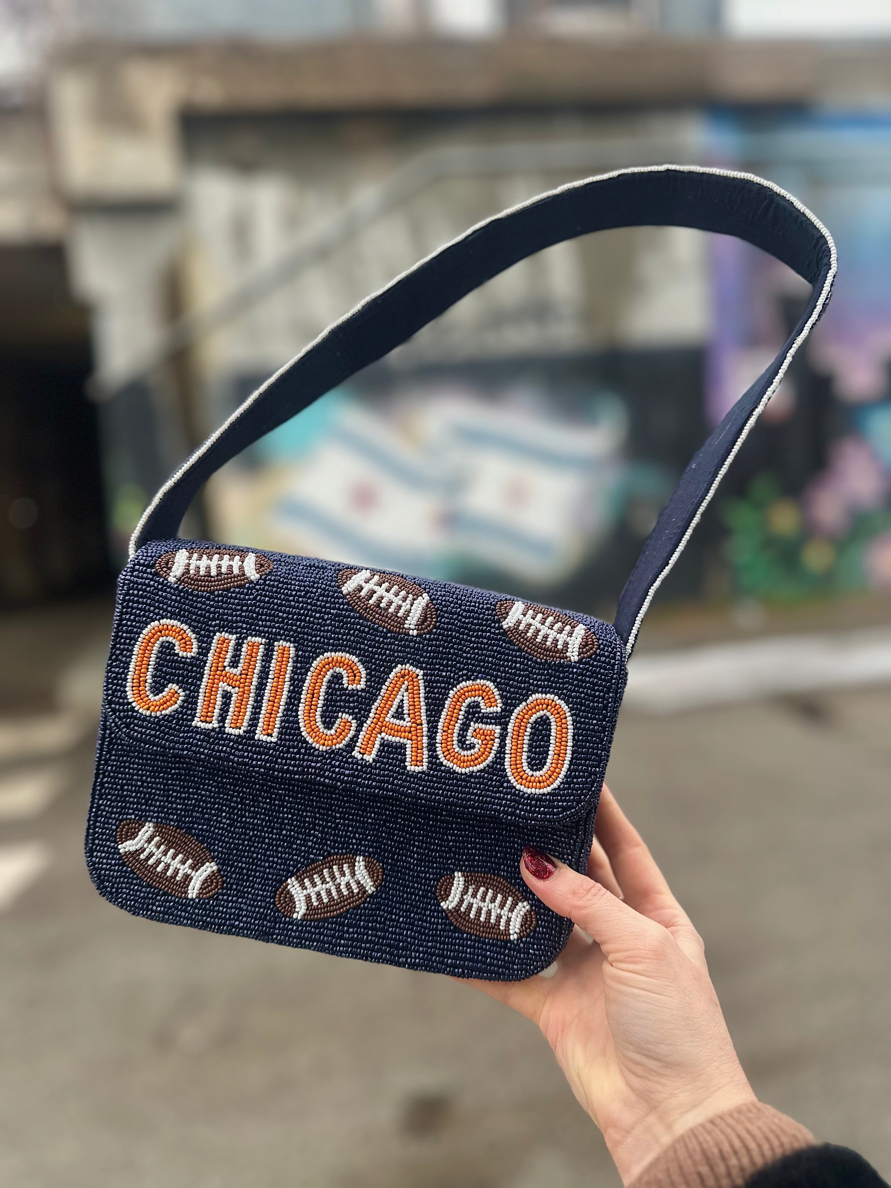*PRE-ORDER* Chicago Football | Blue & Orange 'CHICAGO' Beaded Bag- Variation 2 of 2