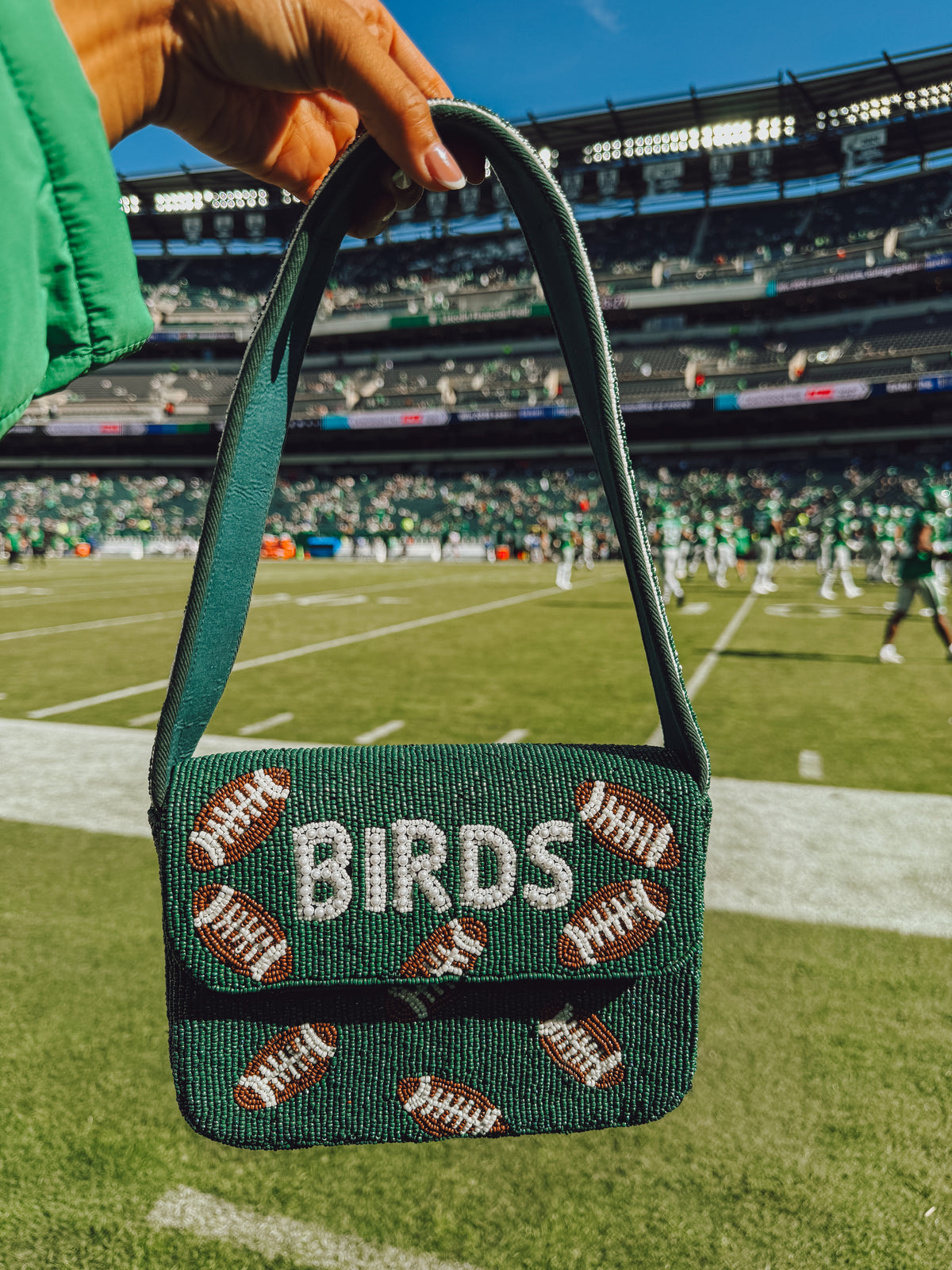 BIRDS Football Beaded Shoulder Bag