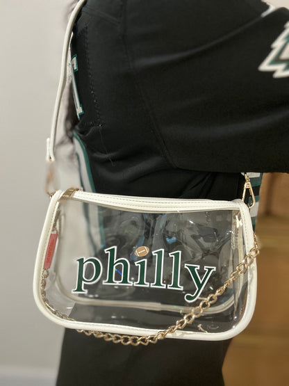 philly White Convertable Crossbody Purse | Green & White