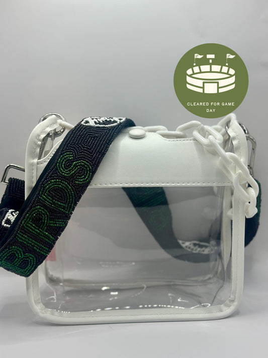 White Clear Crossbody Bag | Stadium Approved with Black BIRDS Strap