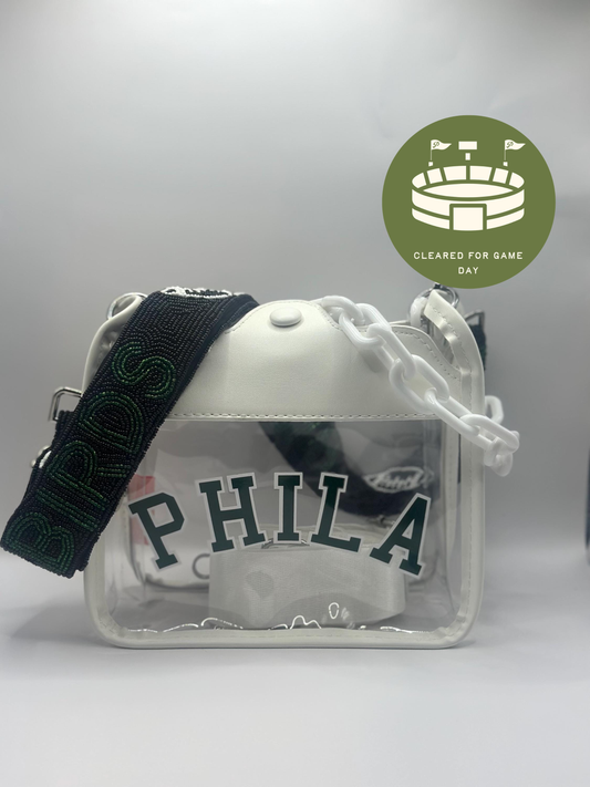 PHILA Clear Crossbody Bag | Stadium Approved with Black BIRDS Strap