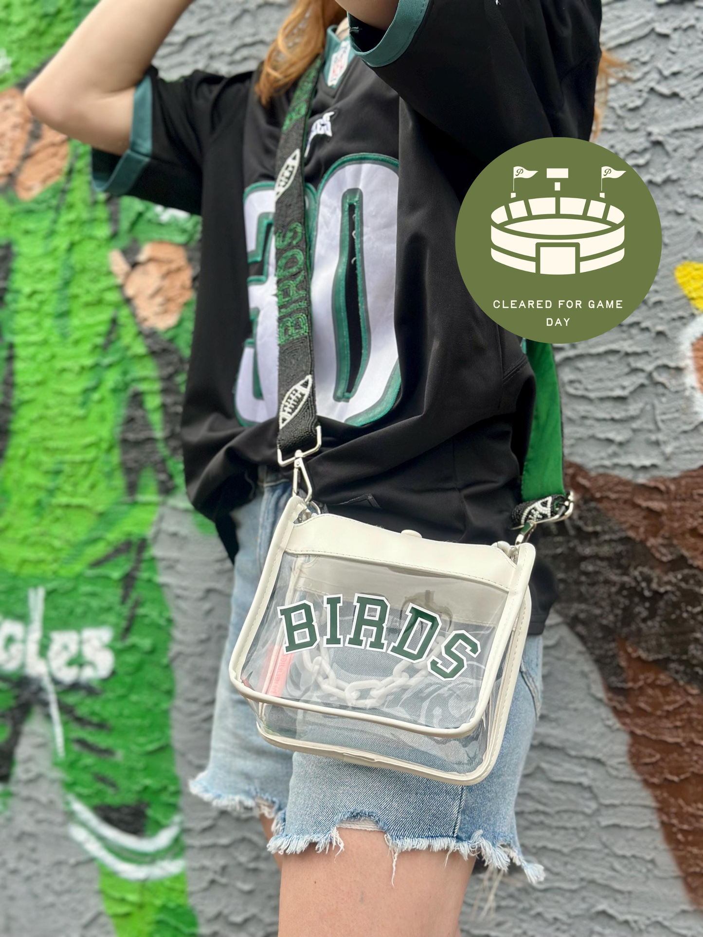 BIRDS Clear Crossbody Bag | Stadium Approved with Black BIRDS Strap