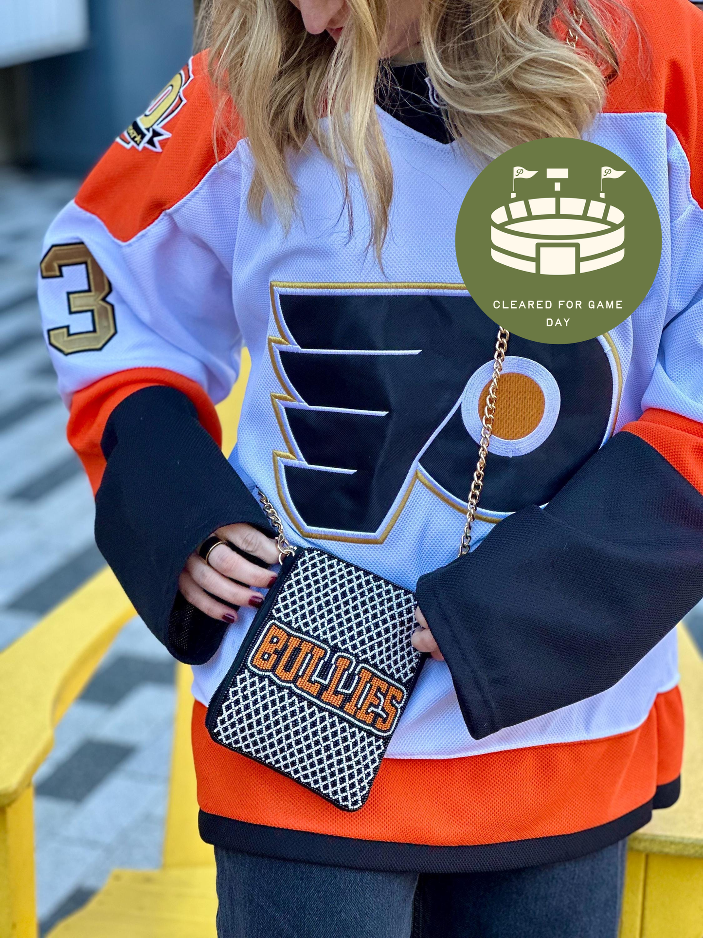 BULLIES Beaded Cell Phone Crossbody | Black & Orange