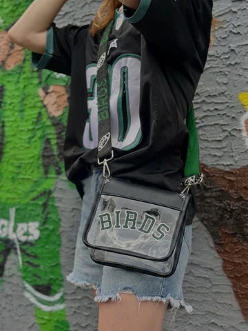 BIRDS Combo - Solid Black bag with Black, White & Green beaded strap