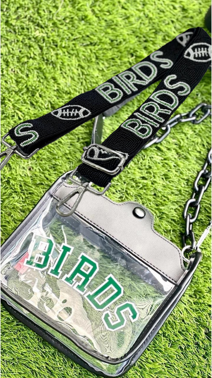 BIRDS Combo - Solid Black bag with Black, White & Green strap