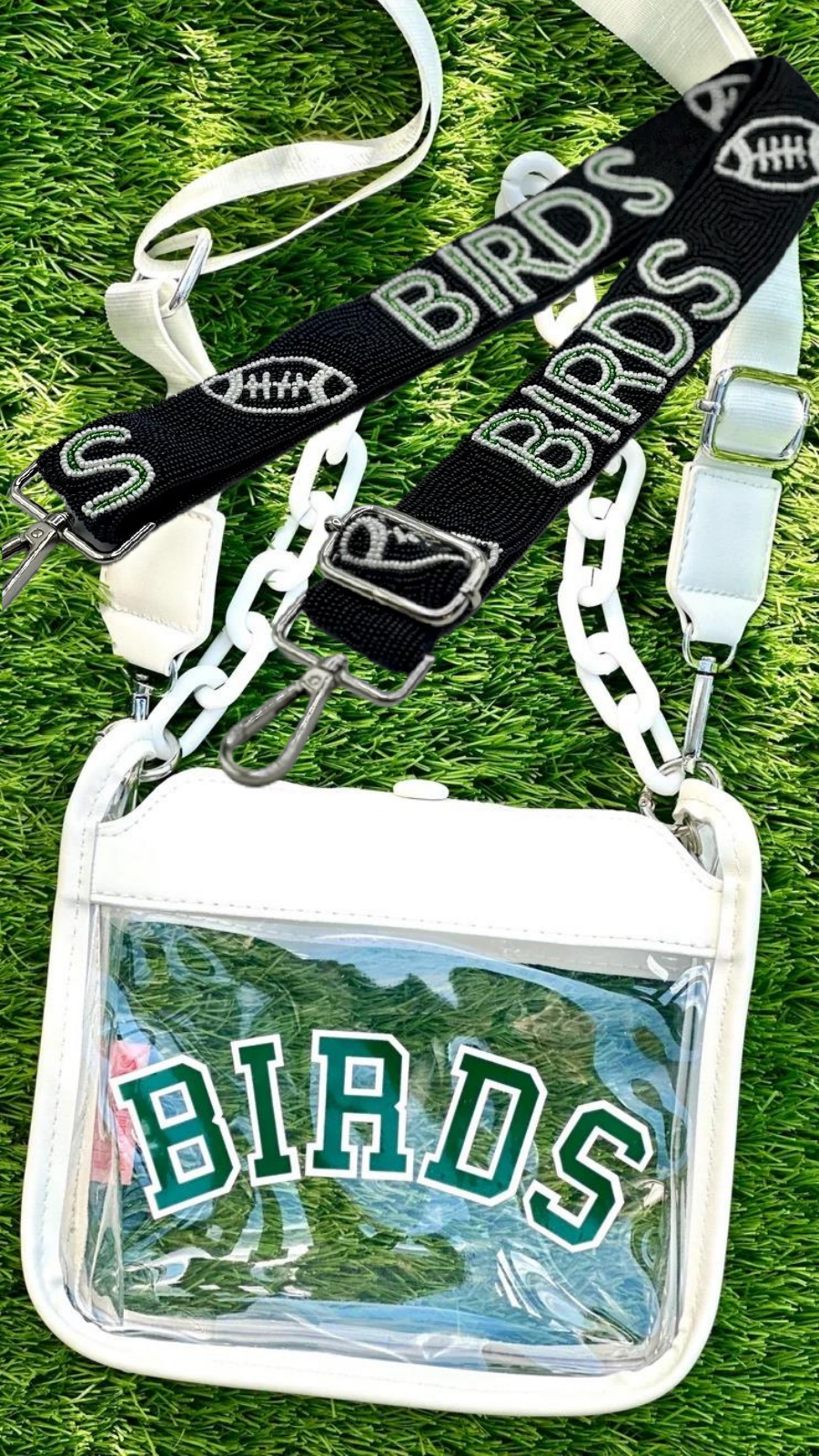 BIRDS Combo - Solid White bag with Black, White & Green strap