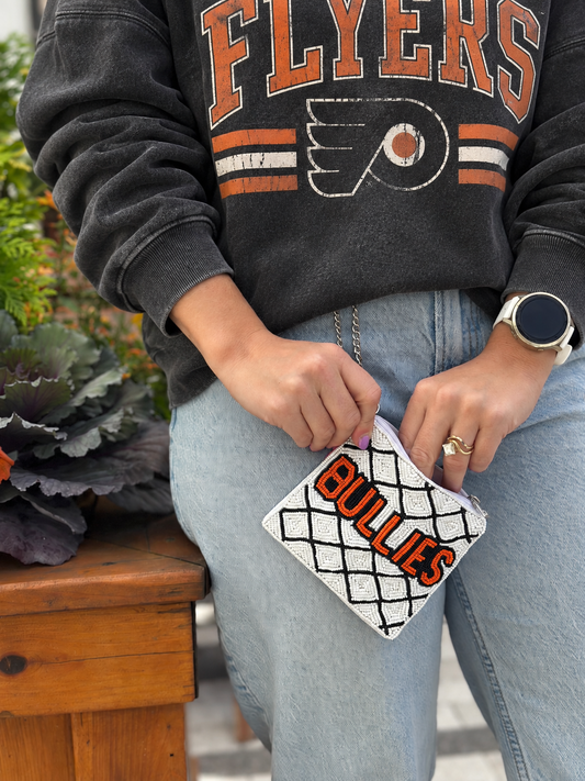 BULLIES hockey beaded coin purse styled for Philadelphia game day