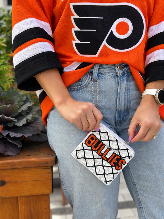 BULLIES hockey beaded coin purse styled for Philadelphia game day