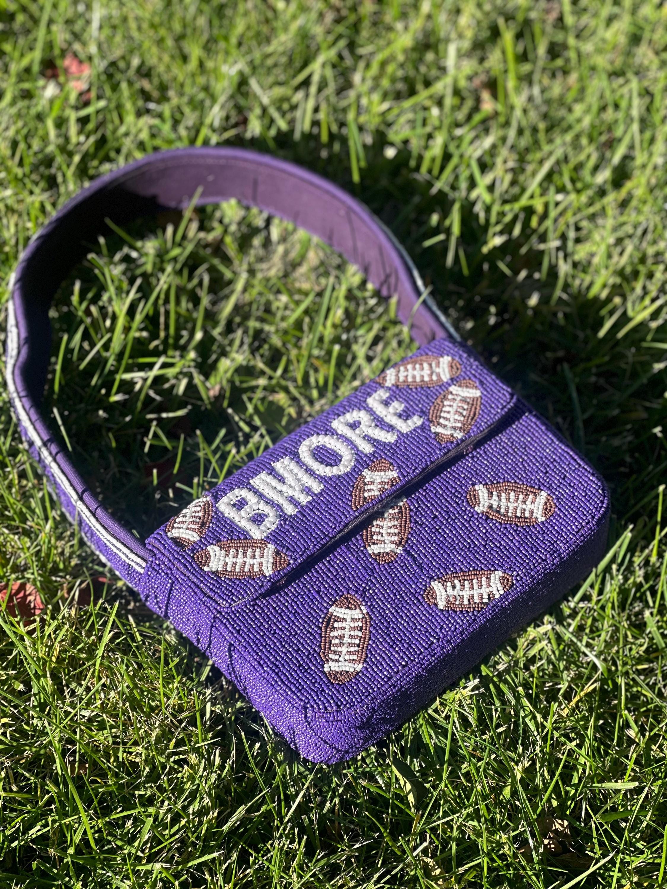 *PRE-ORDER* Baltimore Football | Purple & White 'BMORE' Beaded Bag- Variation 1 of 3