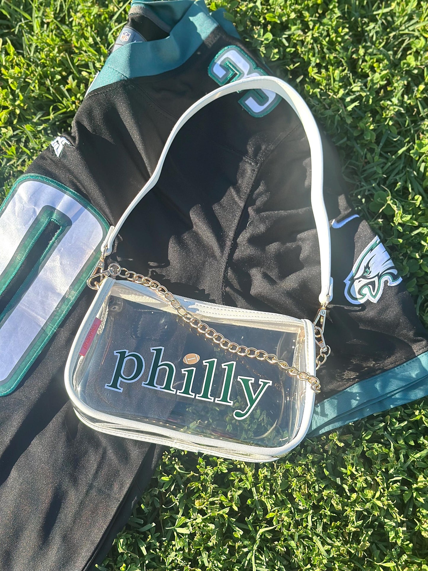 philly White Convertable Crossbody Purse | Green & White